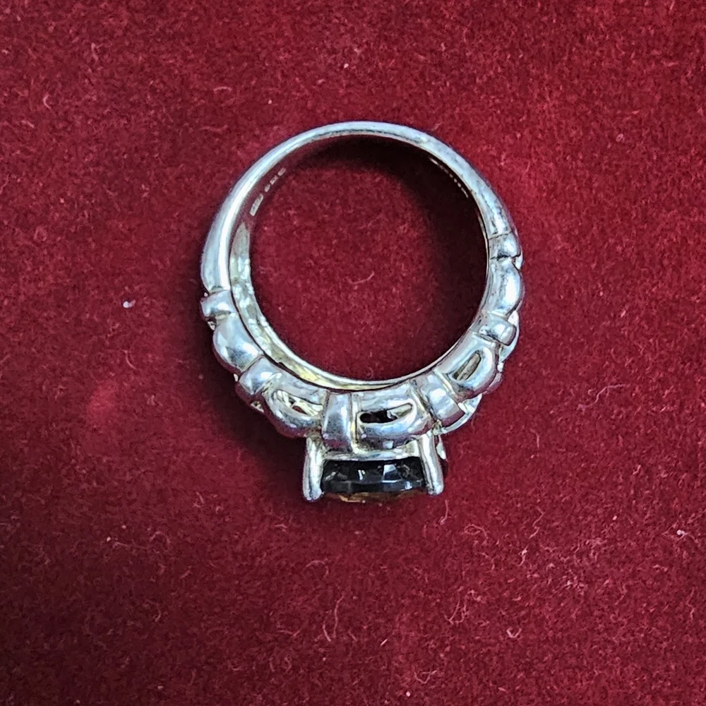STERLING SILVER & SMOKEY QUARTZ WOMENS RING Size 7